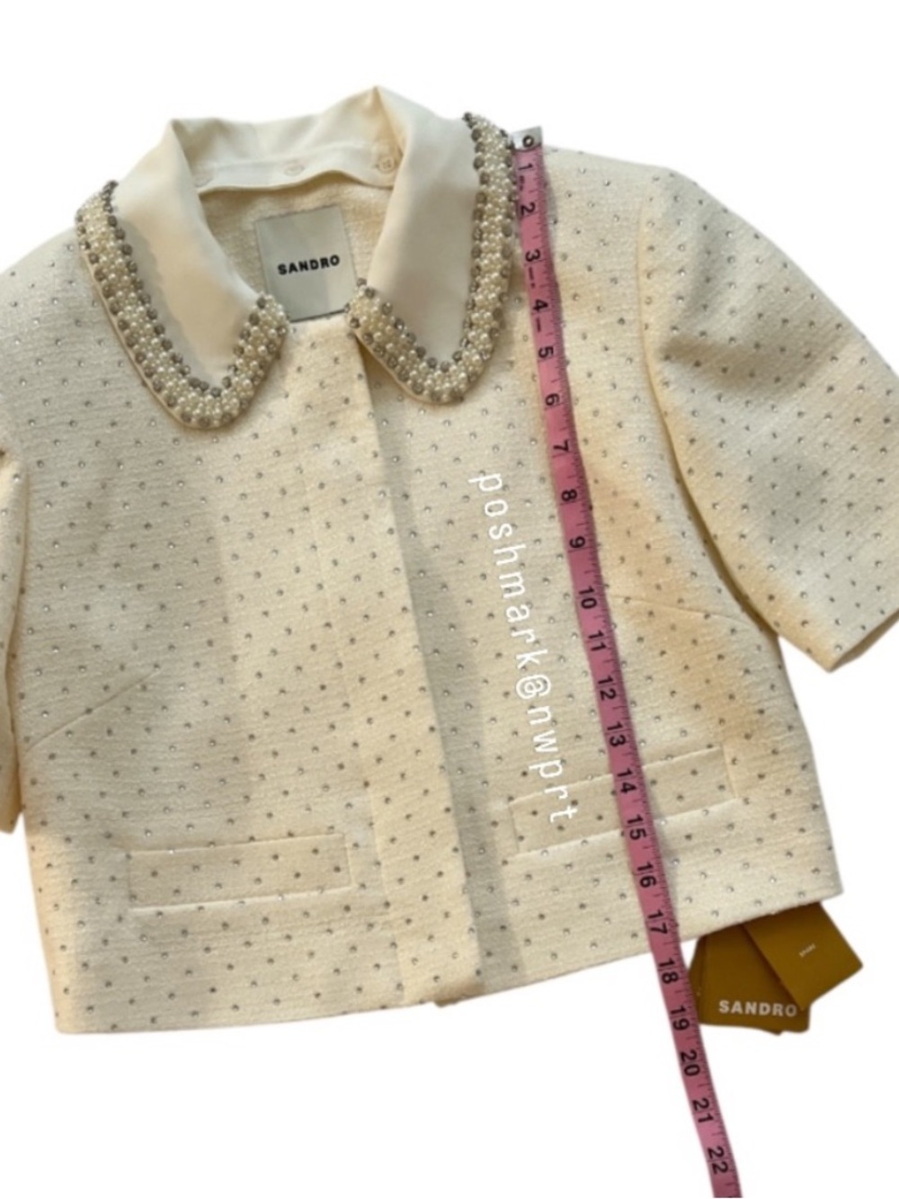 NWT ✨ SANDRO Paris Lahavane Rhinestone Crop Blazer Jacket Blouse Top 34 0 XS - Picture 9 of 14